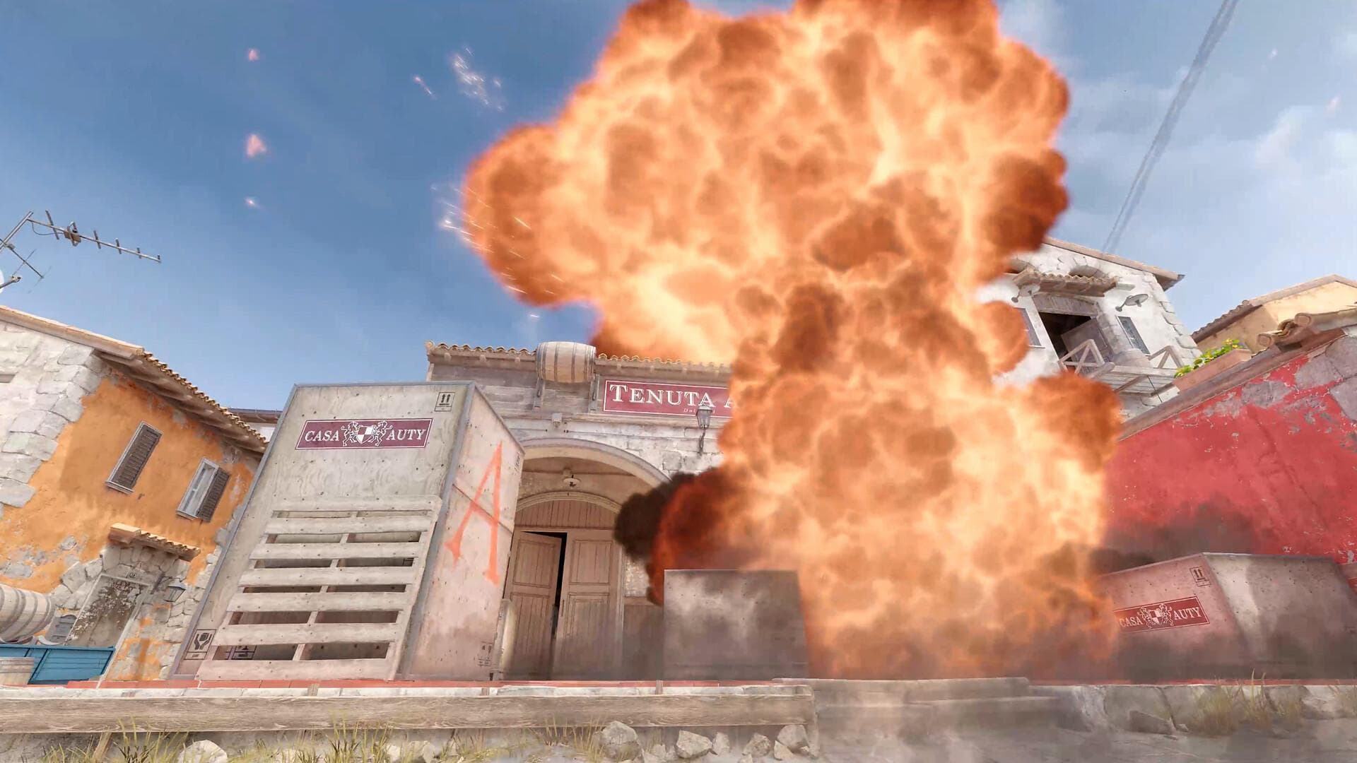 An explosion on a Counter-Strike 2 map