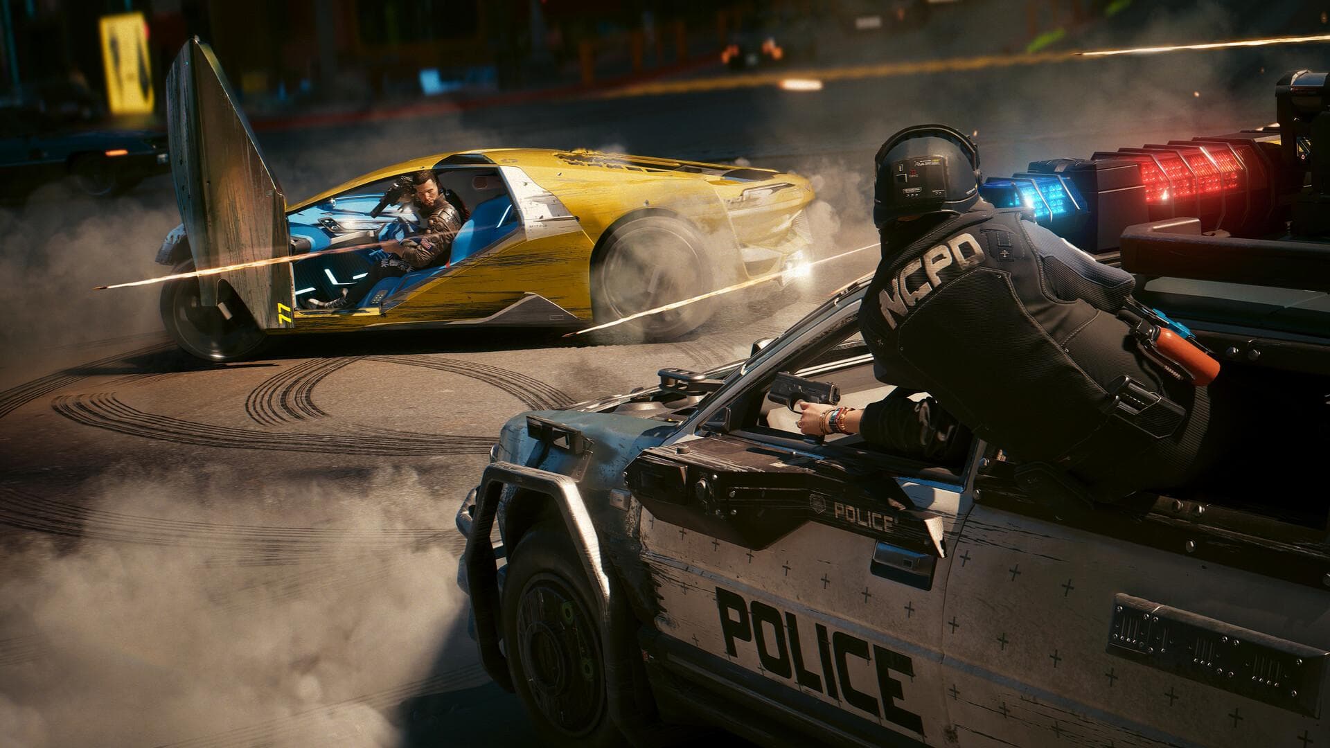 A car chase in Cyberpunk 2077